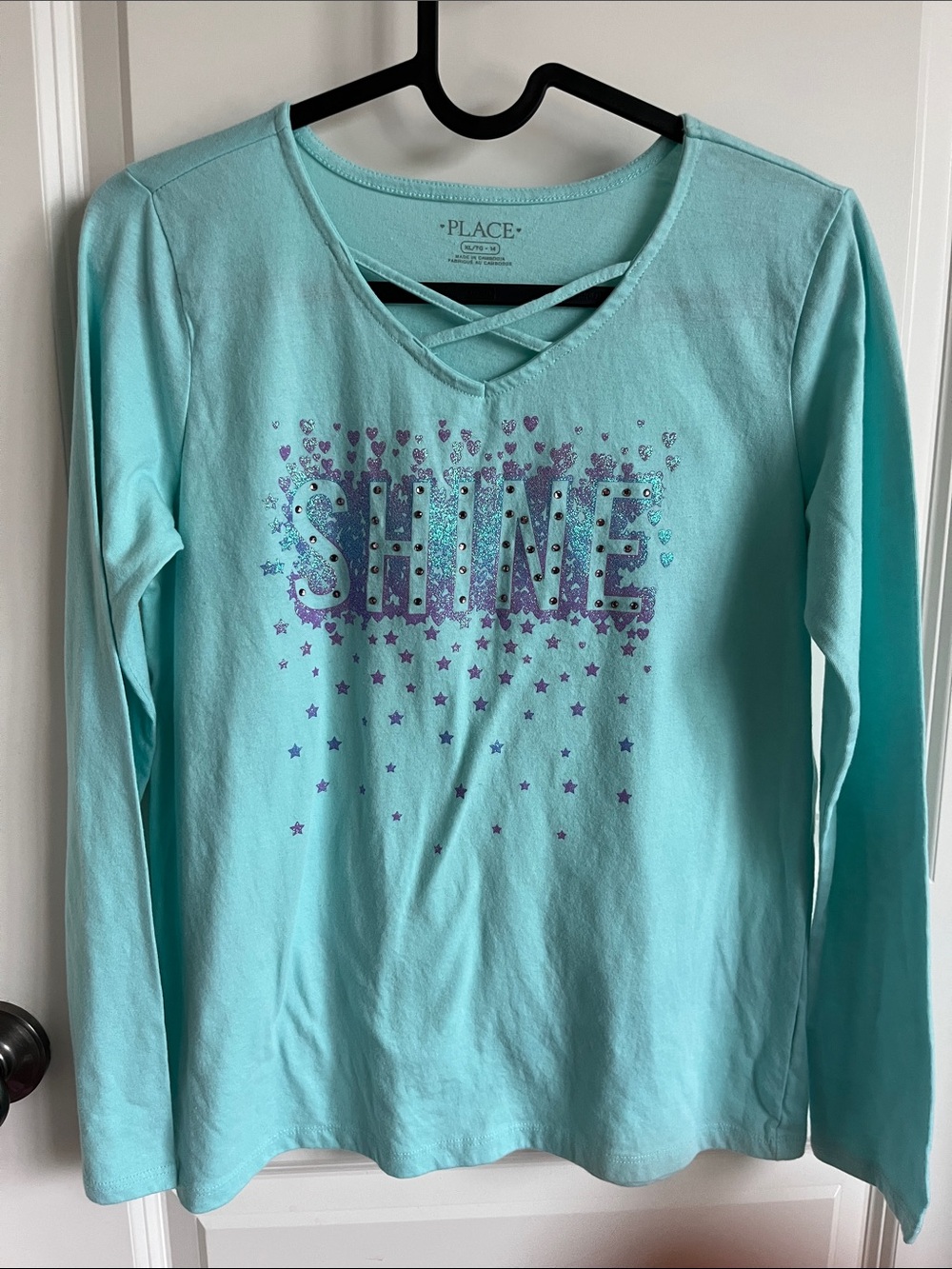 Place Aqua Long-Sleeve Tee with Purple 'SHINE' Graphic